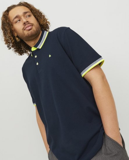 Jack & Jones PAULOS Short Sleeve Polo Dark Navy/NEON - Polo marškinėliai - Polo marškinėliai - 2XL-8XL