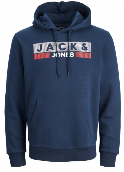 Jack & Jones CORP LOGO PLAY 4 Print Hoodie Navy Blazer - Megztiniai ir džemperiai - Megztiniai ir Džemperiai - 2XL-14XL