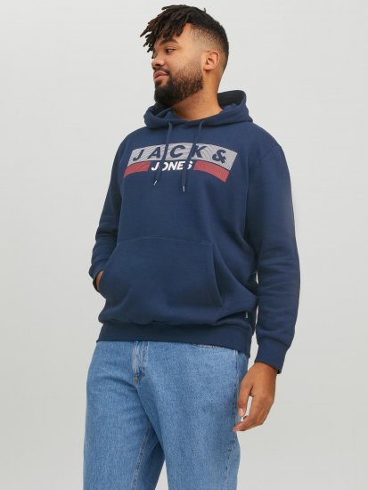 Jack & Jones CORP LOGO PLAY 4 Print Hoodie Navy Blazer - Megztiniai ir džemperiai - Megztiniai ir Džemperiai - 2XL-14XL