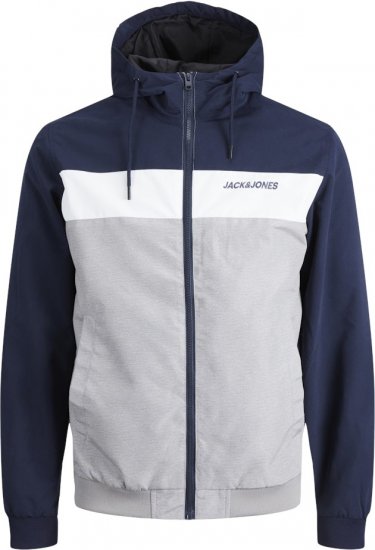 Jack & Jones RUSH White/Grey Blocking Bomber Jacket with Hood Navy Blazer - Didelės vyriškos striukės - Didelės vyriškos striukės