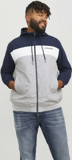 Jack & Jones RUSH White/Grey Blocking Bomber Jacket with Hood Navy Blazer - Didelės vyriškos striukės - Didelės vyriškos striukės