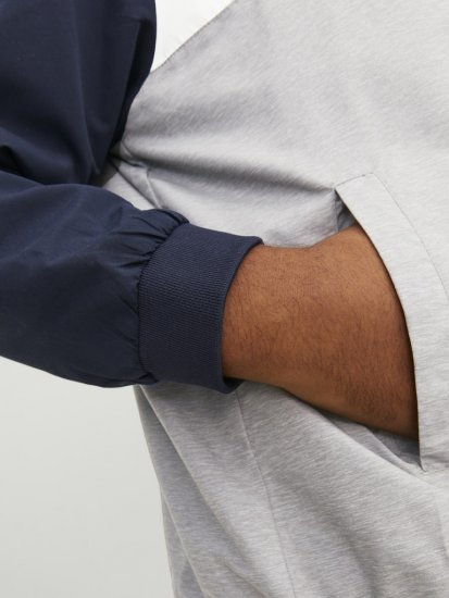 Jack & Jones RUSH White/Grey Blocking Bomber Jacket with Hood Navy Blazer - Didelės vyriškos striukės - Didelės vyriškos striukės