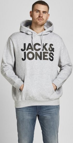 Jack & Jones CORP LOGO Large Print Hoodie Light Grey Melange - Megztiniai ir džemperiai - Megztiniai ir Džemperiai - 2XL-14XL