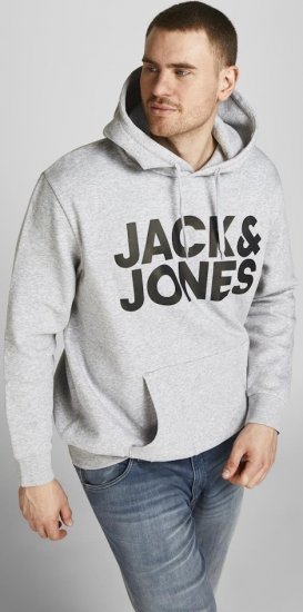 Jack & Jones CORP LOGO Large Print Hoodie Light Grey Melange - Megztiniai ir džemperiai - Megztiniai ir Džemperiai - 2XL-14XL