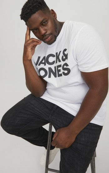 Jack & Jones CORP Logo T-Shirt White w Large Black Print - Marškinėliai - Marškinėliai - 2XL-14XL