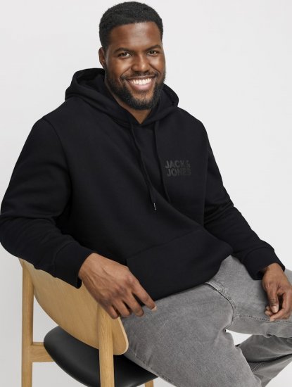 Jack & Jones CORP LOGO Small Print Hoodie Black - Megztiniai ir džemperiai - Megztiniai ir Džemperiai - 2XL-14XL