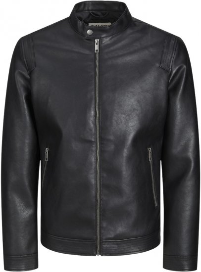 Jack & Jones Rocky Urban Rider Leather Jacket Black - Didelės vyriškos striukės - Didelės vyriškos striukės