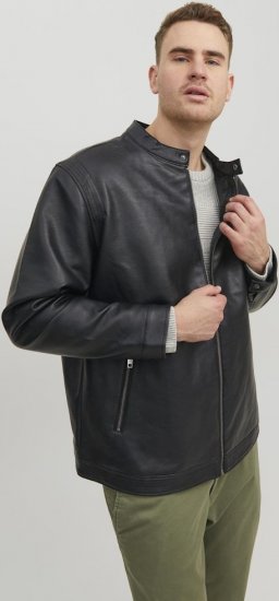 Jack & Jones Rocky Urban Rider Leather Jacket Black - Didelės vyriškos striukės - Didelės vyriškos striukės