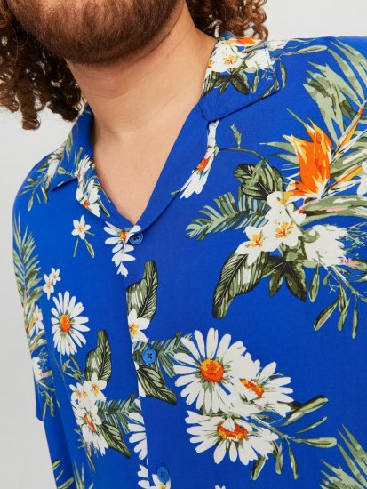 Jack & Jones JORLUKE FLORES Resort Shirt Nautical Blue - Marškiniai - Marškiniai - 2XL-8XL
