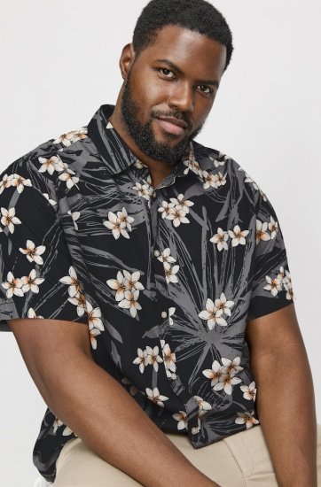 Jack & Jones Hawaii AOP Shirt Black - Marškiniai - Marškiniai - 2XL-8XL