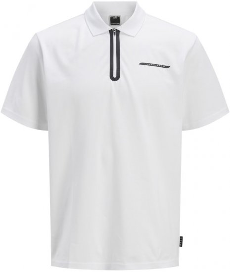 Jack & Jones Fusion Pique Zipper Polo Bright White - Polo marškinėliai - Polo marškinėliai - 2XL-8XL
