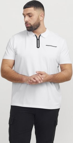 Jack & Jones Fusion Pique Zipper Polo Bright White - Polo marškinėliai - Polo marškinėliai - 2XL-8XL