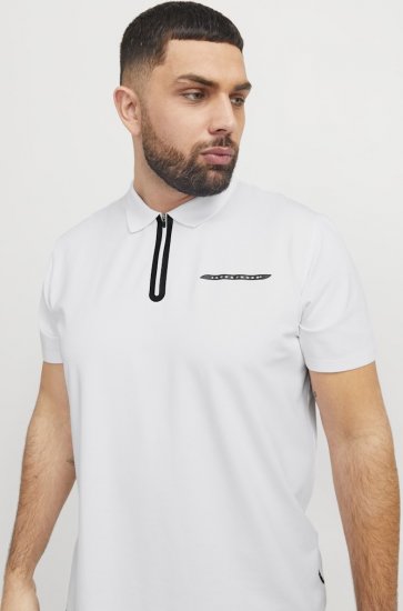 Jack & Jones Fusion Pique Zipper Polo Bright White - Polo marškinėliai - Polo marškinėliai - 2XL-8XL