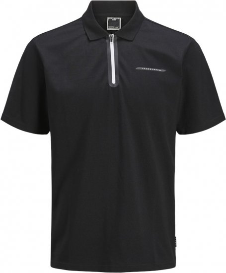Jack & Jones Fusion Pique Zipper Polo Black - Polo marškinėliai - Polo marškinėliai - 2XL-8XL