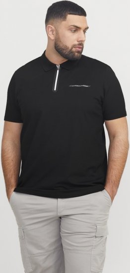 Jack & Jones Fusion Pique Zipper Polo Black - Polo marškinėliai - Polo marškinėliai - 2XL-8XL