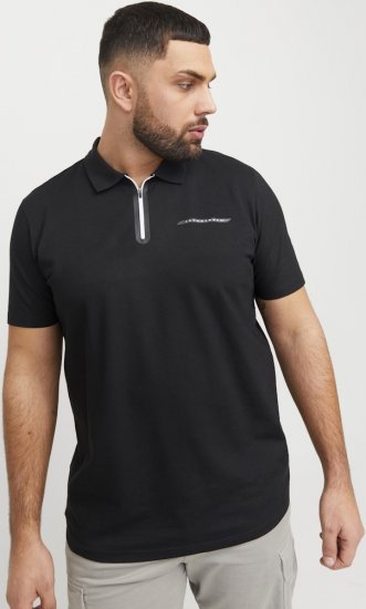 Jack & Jones Fusion Pique Zipper Polo Black - Polo marškinėliai - Polo marškinėliai - 2XL-8XL
