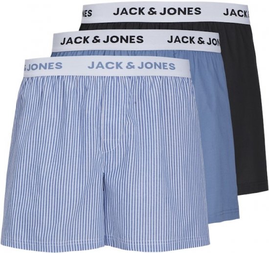 Jack & Jones TOKYO Woven Coronet Blue - Blue Stripes Boxers 3-Pack Black - Apatinis trikotažas ir plaukimo apranga - Apatinis trikotažas - 2XL-8XL