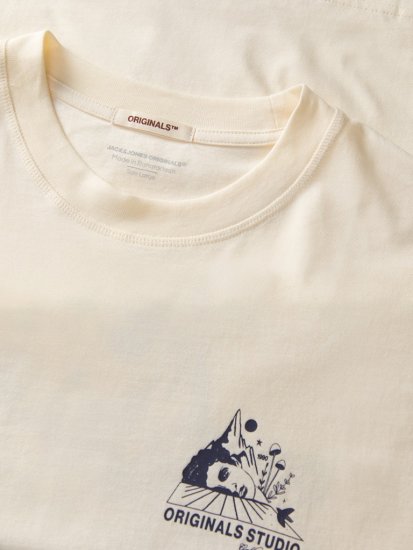 Jack & Jones Bellagio Collage Crew Neck T-Shirt Antique White - Marškinėliai - Marškinėliai - 2XL-14XL