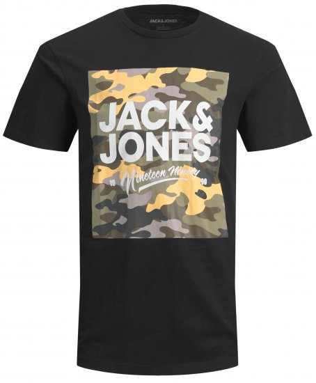 Jack & Jones JJPETE SHAPE Camo Print T-Shirt Black - Marškinėliai - Marškinėliai - 2XL-14XL
