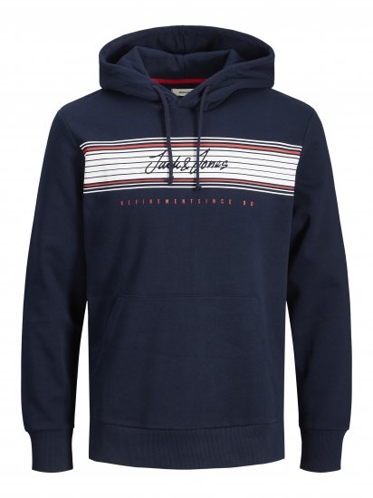 Jack & Jones JJLEO SWEAT Hoodie Navy - Megztiniai ir džemperiai - Megztiniai ir Džemperiai - 2XL-14XL