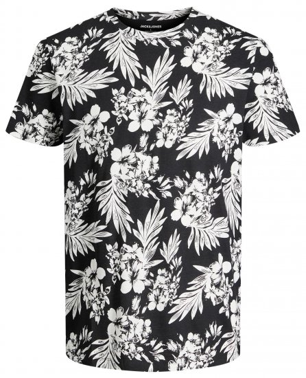 Jack & Jones JJCOASTAL AOP T-Shirt Black - Marškinėliai - Marškinėliai - 2XL-14XL