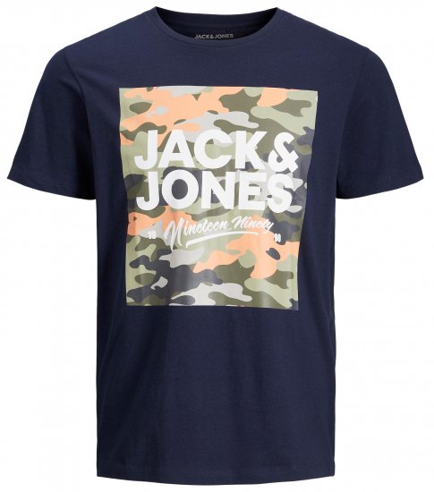 Jack & Jones JJPETE SHAPE Camo Print T-Shirt Navy - Marškinėliai - Marškinėliai - 2XL-14XL