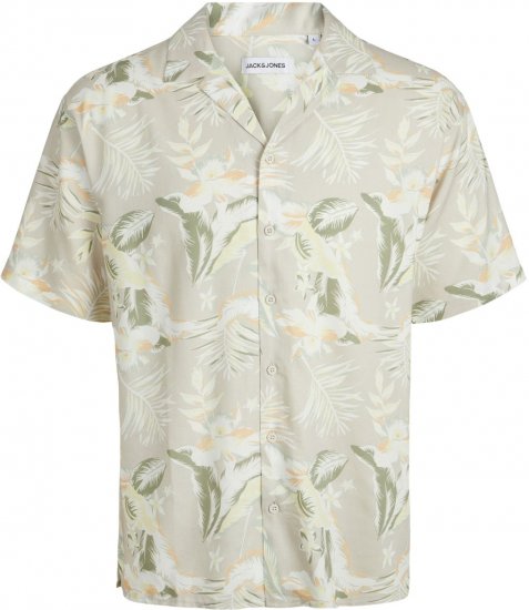 Jack & Jones JEFF FLORAL AOP RESORT Short Sleeve SHIRT Light Grey - Marškiniai - Marškiniai - 2XL-8XL