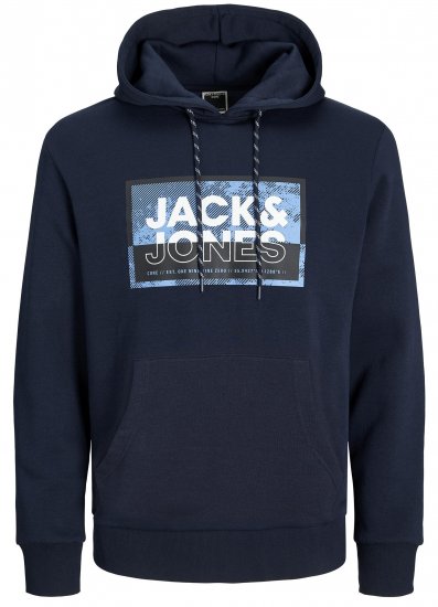 Jack & Jones JCOLOGAN SS24 PRINT Hoodie Navy Blazer - Megztiniai ir džemperiai - Megztiniai ir Džemperiai - 2XL-14XL