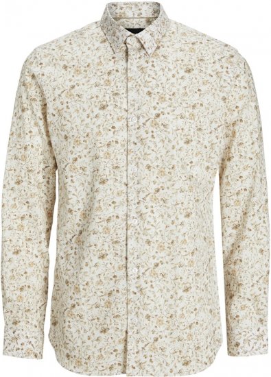 Jack & Jones BARNES Printed Dobby Long Sleeve Shirt Cloud Dancer - Marškiniai - Marškiniai - 2XL-8XL