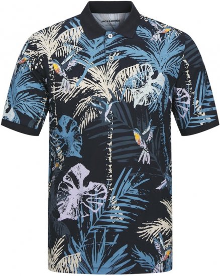Jack & Jones Hawaii AOP Short Sleeve Polo Blue - Polo marškinėliai - Polo marškinėliai - 2XL-8XL