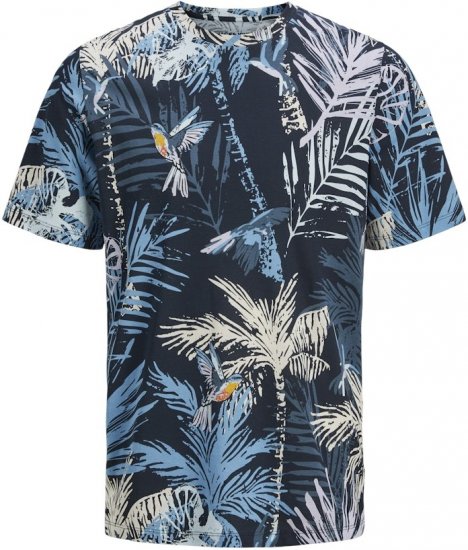 Jack & Jones Hawaii AOP Crew Neck T-Shirt Blue - Marškinėliai - Marškinėliai - 2XL-14XL