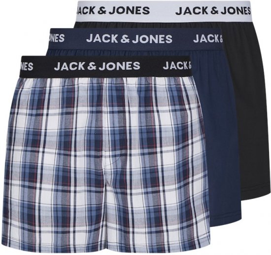 Jack & Jones Saigon Blue/Red Check Woven Boxers 3-Pack Navy Blazer - Apatinis trikotažas ir plaukimo apranga - Apatinis trikotažas - 2XL-8XL