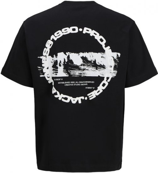 Jack & Jones Summer Sago Print Crew Neck T-Shirt Black - Marškinėliai - Marškinėliai - 2XL-14XL