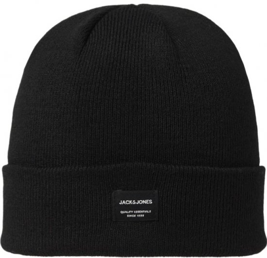 Stilinga juoda megzta Jack & Jones kepurė iš Motley Denim. Pagaminta iš minkštos ir patvarios medžiagos, suteikiančios komforto,