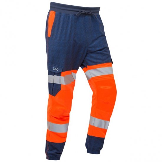 Leo Hawkridge Ecoviz High Performance 4X Stretch Trouser Hi-Vis Orange/Navy Print - Darbo drabužiai - Darbo drabužiai - 3XL-10XL
