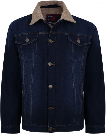 Kam Jeans 406 Sherpa Lined Denim Jacket Dark Used TALL SIZES - VYRIŠKI DRABUŽIAI MT-6XLT - Drabužiai aukštiems vyrams