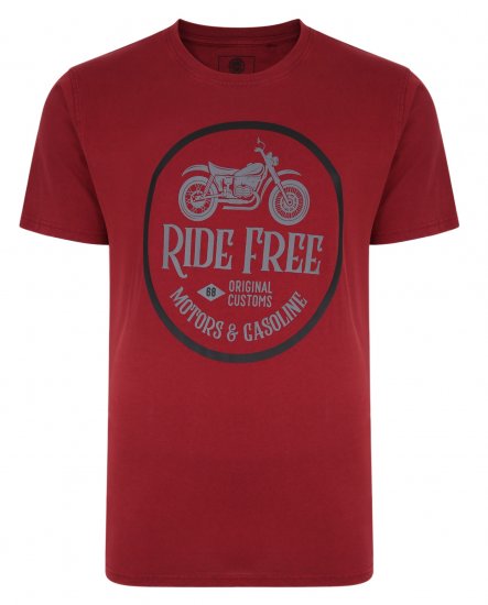 Kam Jeans Ride Free Crew Neck T-Shirt Wine - Marškinėliai - Marškinėliai - 2XL-14XL