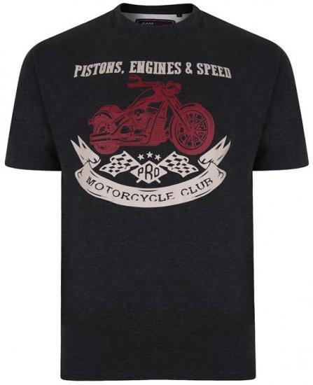 Kam Jeans 5351 Piston Motors Club T-shirt Charcoal - Marškinėliai - Marškinėliai - 2XL-14XL