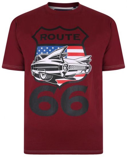 Kam Jeans Route 66 Print T-shirt Burgundy - Marškinėliai - Marškinėliai - 2XL-14XL