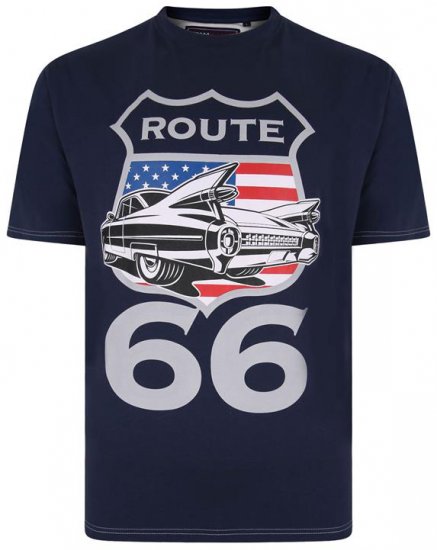 Kam Jeans 5353 Route 66 Print T-shirt Indigo - Marškinėliai - Marškinėliai - 2XL-14XL
