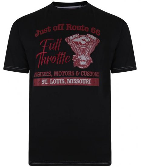 Kam Jeans 5354 Full Throttle Print T-shirt Black - Marškinėliai - Marškinėliai - 2XL-14XL