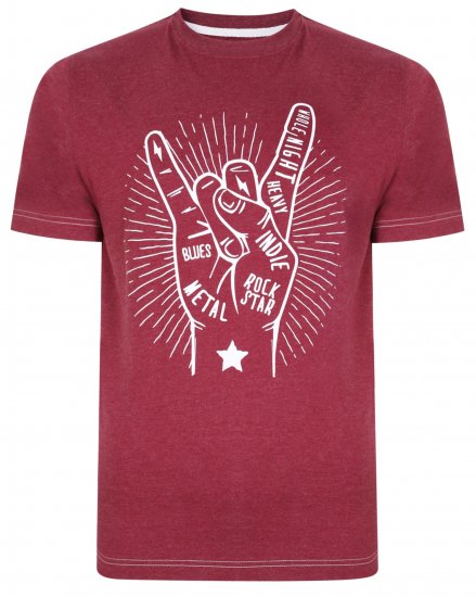 Kam Jeans 5390 Rock Star Print T-Shirt Burgundy - Marškinėliai - Marškinėliai - 2XL-14XL