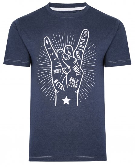 Kam Jeans 5390 Rock Star Print T-Shirt Indigo - Marškinėliai - Marškinėliai - 2XL-14XL