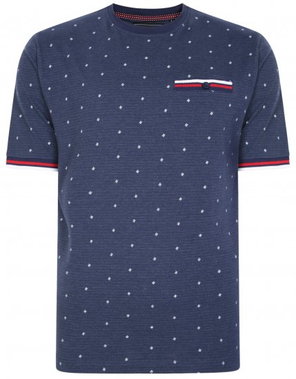 Kam Jeans 5396 Drop Needle Jersey Tee With Dobby Print Navy - Marškinėliai - Marškinėliai - 2XL-14XL