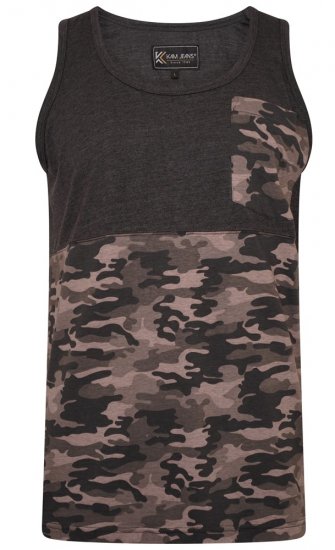Kam Jeans 5399 Camo Panelled Sleeveless T-Shirt Charcoal - Marškinėliai - Marškinėliai - 2XL-14XL
