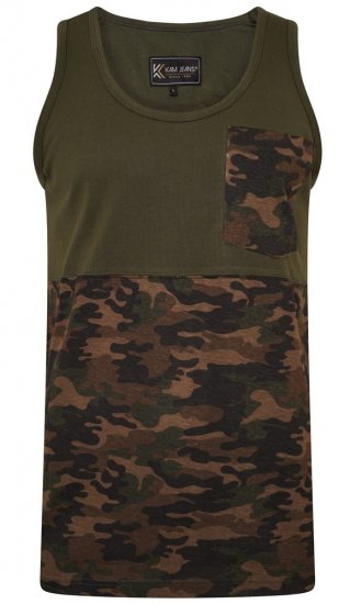 Kam Jeans 5399 Camo Panelled Sleeveless T-Shirt Khaki - Marškinėliai - Marškinėliai - 2XL-14XL