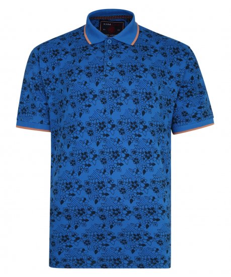Kam Jeans Floral Print Polo Blue - Polo marškinėliai - Polo marškinėliai - 2XL-8XL