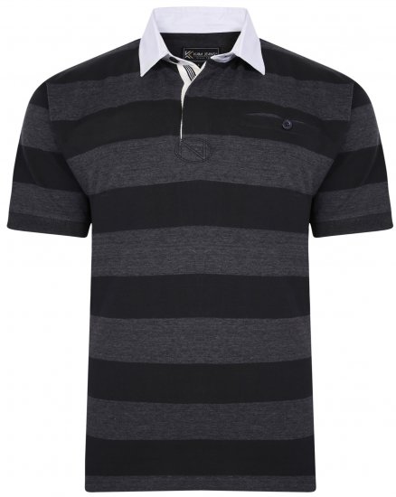 Kam Jeans 5454 Stripe Rugby Polo Black - Polo marškinėliai - Polo marškinėliai - 2XL-8XL