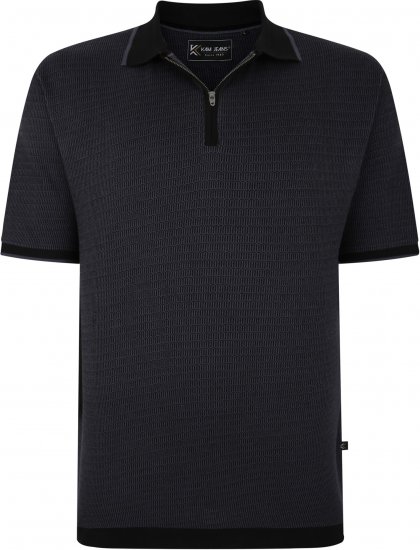 Kam Jeans 5492 Jersey Weave Pattern 1/4 Zip Polo Black - Polo marškinėliai - Polo marškinėliai - 2XL-8XL