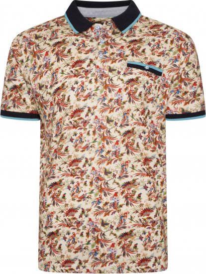 Kam Jeans 5493 All Over Parrot Print Polo Ecru - Polo marškinėliai - Polo marškinėliai - 2XL-8XL